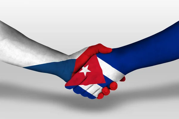 Handshake Cuba Czech Republic Flags Painted Hands Illustration Clipping Path — Fotografia de Stock