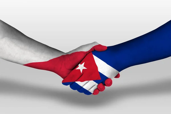 Handshake Cuba Poland Flags Painted Hands Illustration Clipping Path — Fotografia de Stock