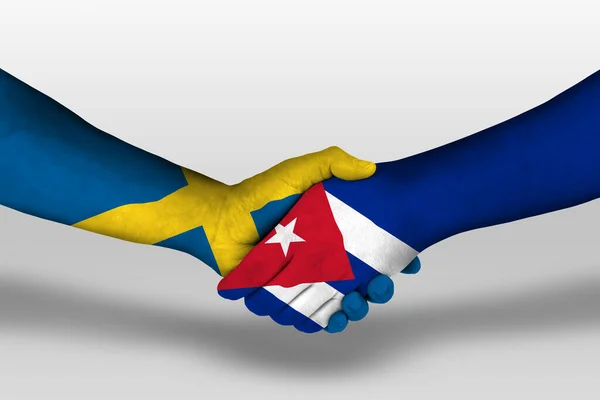 Handshake Cuba Sweden Flags Painted Hands Illustration Clipping Path — Stockfoto