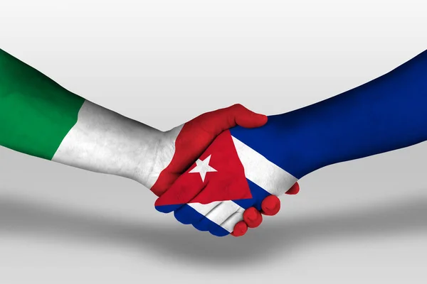 Handshake Cuba Italy Flags Painted Hands Illustration Clipping Path — стокове фото