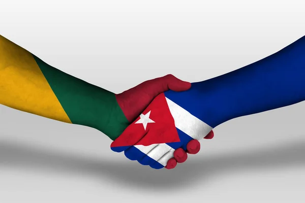 Apretón Manos Entre Cuba Banderas Lituanía Pintadas Las Manos Ilustración —  Fotos de Stock