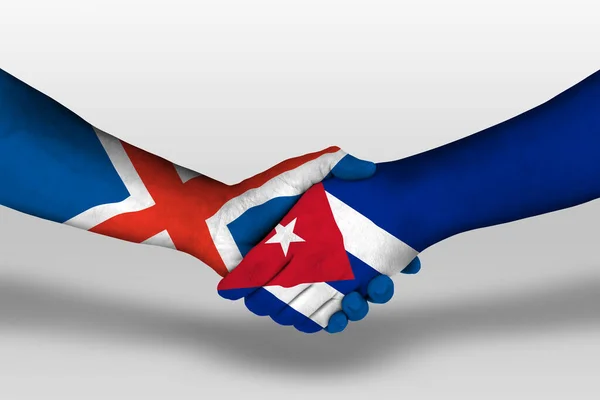 Handshake Cuba Iceland Flags Painted Hands Illustration Clipping Path — Fotografia de Stock