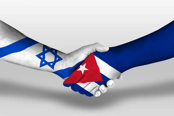 Χειραψία Μεταξύ Cuba Και Israel Σημαίες Ζωγραφισμένα Στα Χέρια Εικονογράφηση — Φωτογραφία Αρχείου