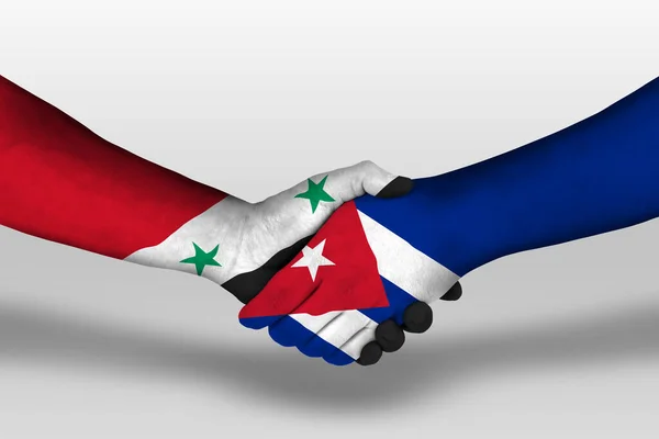 Handshake Cuba Syria Flags Painted Hands Illustration Clipping Path — стокове фото