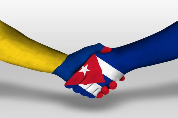 Händedruck Zwischen Kuba Und Kolumbienfahnen Auf Hände Gemalt Illustration Mit — Stockfoto
