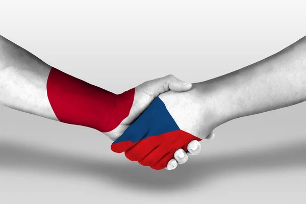 Handshake Czech Republic Japan Flags Painted Hands Illustration Clipping Path — Zdjęcie stockowe