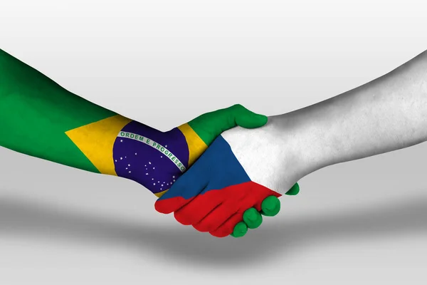 Handshake Czech Republic Brazil Flags Painted Hands Illustration Clipping Path — ストック写真