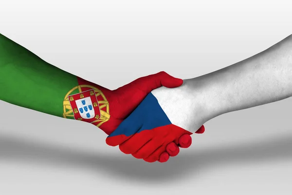 Handshake Czech Republic Portugal Flags Painted Hands Illustration Clipping Path — Stock fotografie