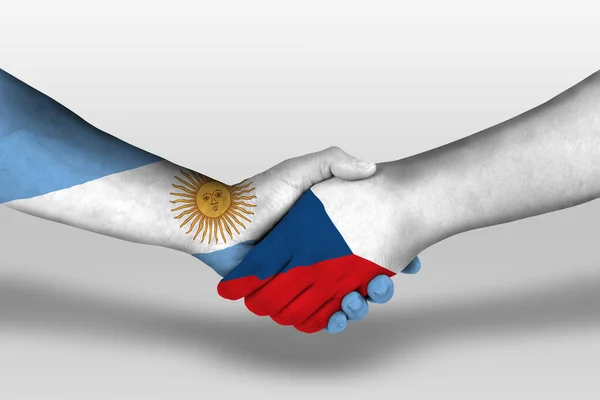 Handshake Czech Republic Argentina Flags Painted Hands Illustration Clipping Path — 图库照片