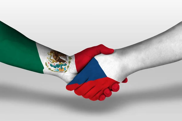 Handshake Czech Republic Mexico Flags Painted Hands Illustration Clipping Path — Foto Stock