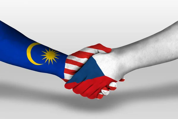 Handshake Czech Republic Malaysia Flags Painted Hands Illustration Clipping Path — Stock Photo, Image