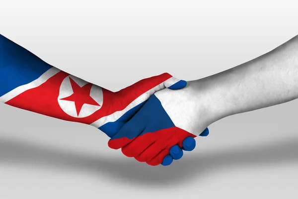 Handshake Czech Republic North Korea Flags Painted Hands Illustration Clipping — Fotografia de Stock