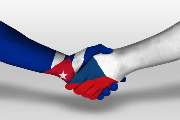 Handshake Czech Republic Cuba Flags Painted Hands Illustration Clipping Path — стокове фото
