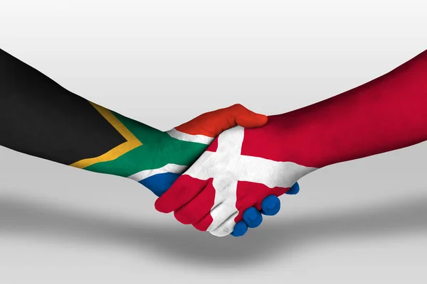 Handshake Denmark South Africa Flags Painted Hands Illustration Clipping Path —  Fotos de Stock