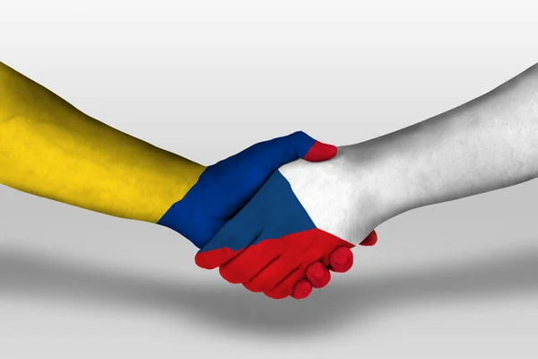 Handshake Czech Republic Columbia Flags Painted Hands Illustration Clipping Path — ストック写真