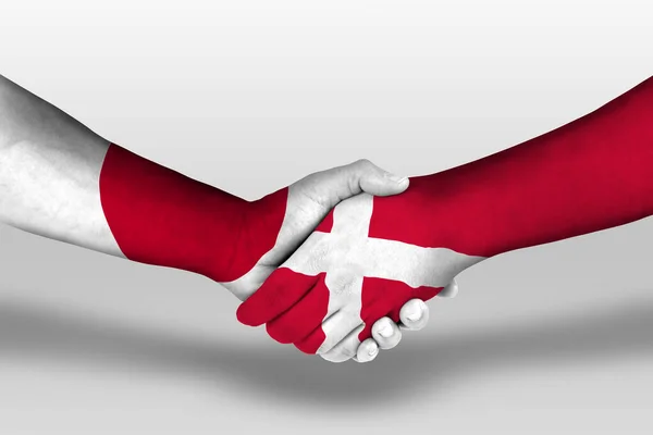 Handshake Denmark Japan Flags Painted Hands Illustration Clipping Path — Zdjęcie stockowe