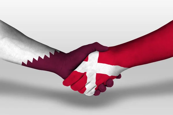 Handshake Denmark Qatar Flags Painted Hands Illustration Clipping Path — Photo