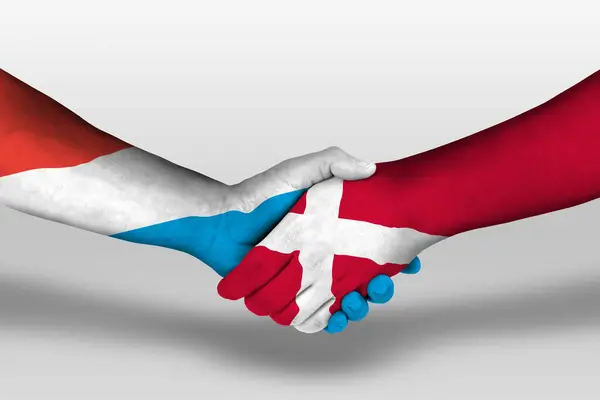 Handshake Denmark Luxembourg Flags Painted Hands Illustration Clipping Path — Photo