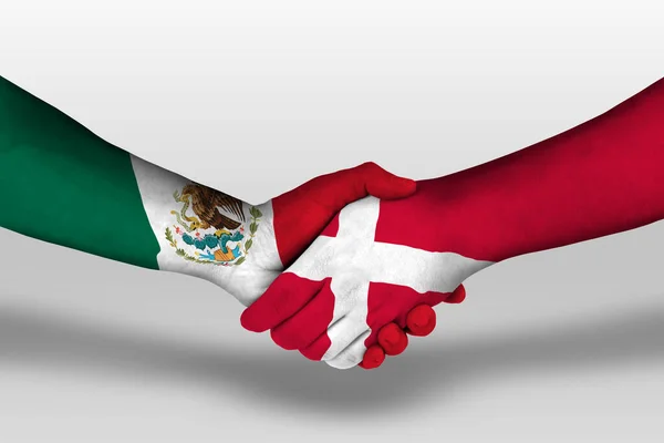 Handshake Denmark Mexico Flags Painted Hands Illustration Clipping Path — Φωτογραφία Αρχείου