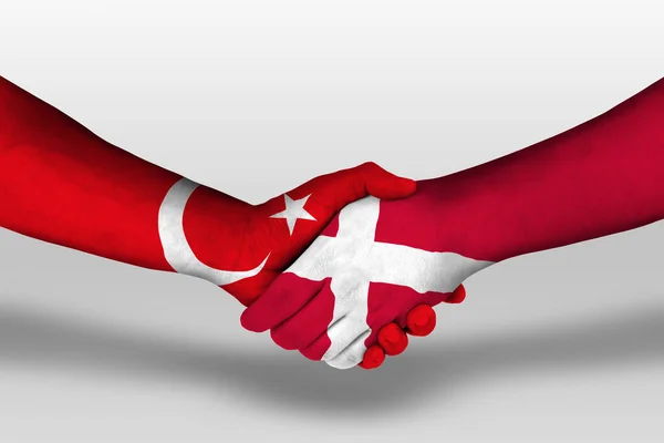 Handshake Denmark Turkey Flags Painted Hands Illustration Clipping Path —  Fotos de Stock