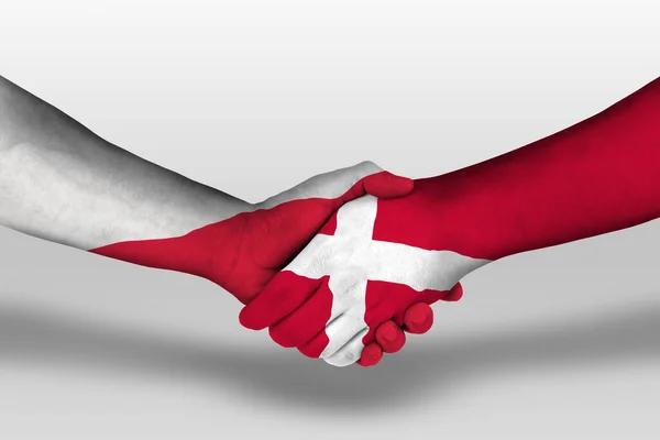 Handshake Denmark Poland Flags Painted Hands Illustration Clipping Path — Zdjęcie stockowe