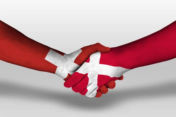 Handshake Denmark Switzerland Flags Painted Hands Illustration Clipping Path —  Fotos de Stock