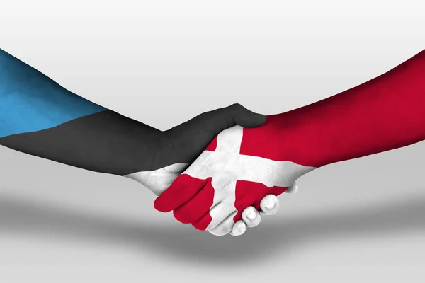 Handshake Denmark Estonia Flags Painted Hands Illustration Clipping Path — Photo