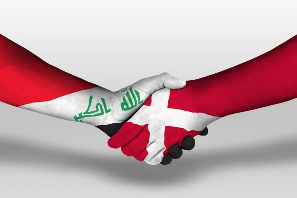 Handshake Denmark Iraq Flags Painted Hands Illustration Clipping Path — стоковое фото