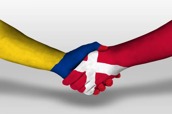 Handshake Denmark Columbia Flags Painted Hands Illustration Clipping Path — Photo
