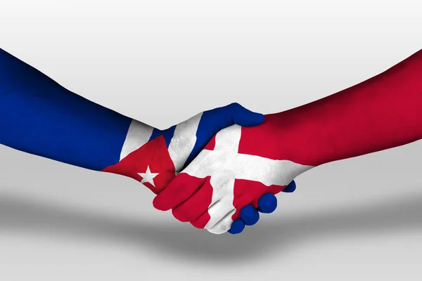 Handshake Denmark Cuba Flags Painted Hands Illustration Clipping Path — Stockfoto