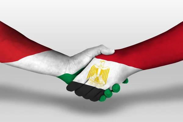 Handshake Egypt Hungary Flags Painted Hands Illustration Clipping Path — Stock Photo, Image