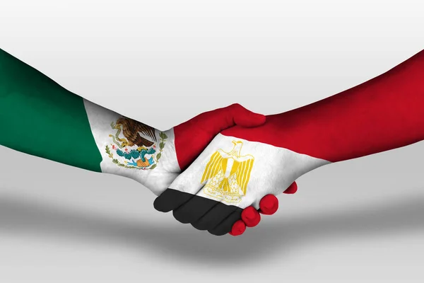 Рукостискання Між Egypt Mexico Прапори Намальовані Руках Ілюстрації Відсікання Шляху — стокове фото