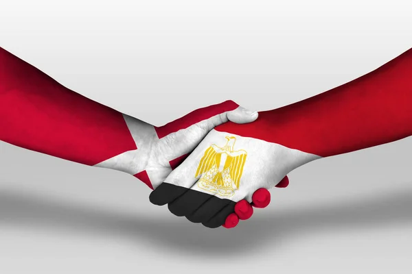 Handshake Egypt Denmark Flags Painted Hands Illustration Clipping Path — Foto de Stock