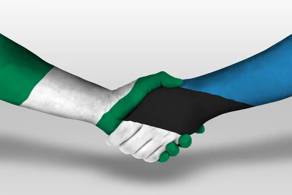 Handshake Estonia Nigeria Flags Painted Hands Illustration Clipping Path — Stok fotoğraf