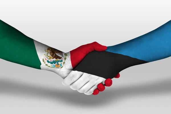 Рукостискання Між Естонією Mexico Прапори Намальовані Руках Ілюстрації Відсіканням Шляху — стокове фото