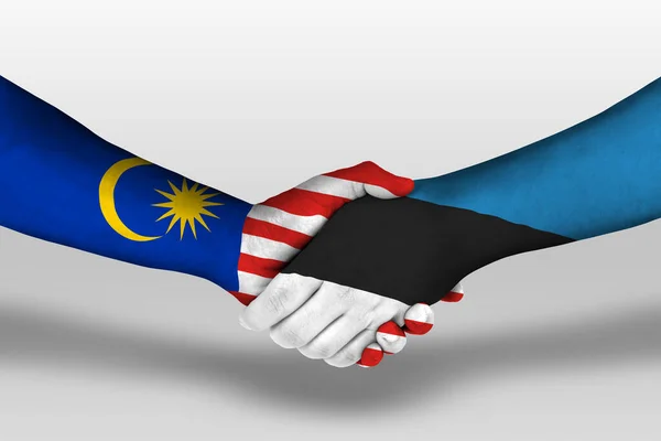 Handshake Estonia Malaysia Flags Painted Hands Illustration Clipping Path — Fotografia de Stock