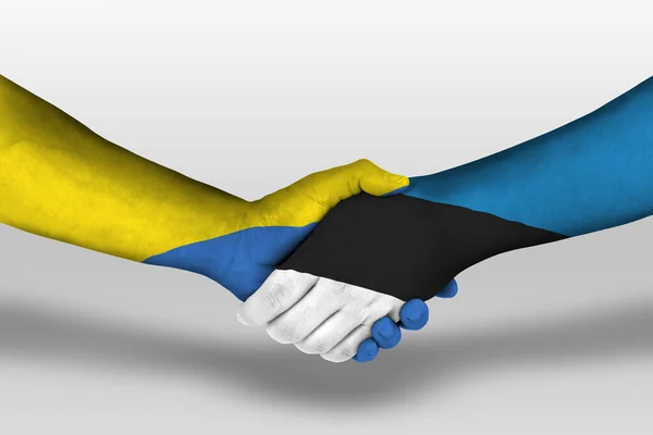 Handshake Estonia Ukraine Flags Painted Hands Illustration Clipping Path — Stock Photo, Image