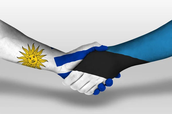 Handshake Estonia Uruguay Flags Painted Hands Illustration Clipping Path — Stock fotografie