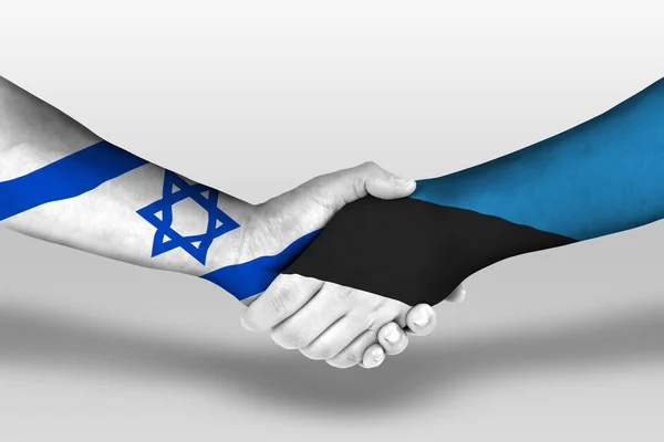 Рукостискання Між Прапорами Естонії Ізраїлю Намальованими Руках Ілюстрація Відсічним Контуром — стокове фото