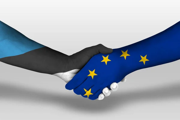 Handshake European Union Estonia Flags Painted Hands Illustration Clipping Path — Foto Stock