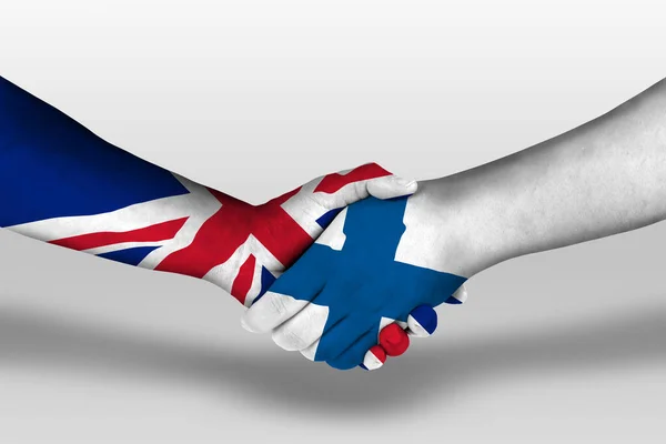 Handshake Finland United Kingdom Flags Painted Hands Illustration Clipping Path — стокове фото