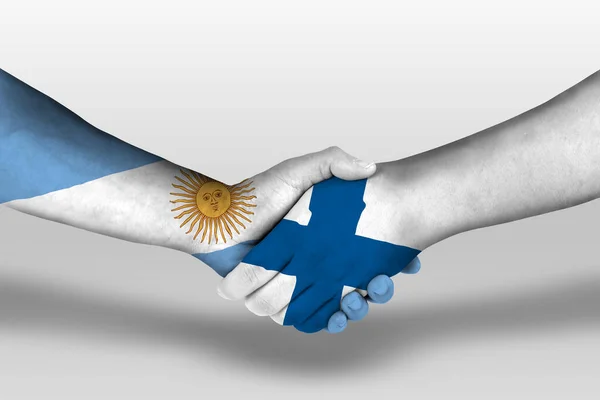 Handshake Finland Argentina Flags Painted Hands Illustration Clipping Path — Foto Stock