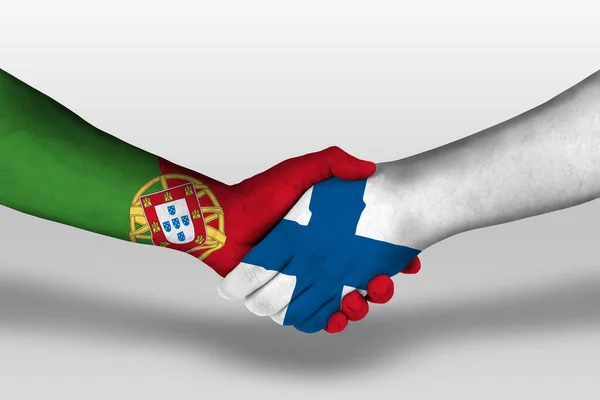 Handshake Finland Portugal Flags Painted Hands Illustration Clipping Path — Foto Stock