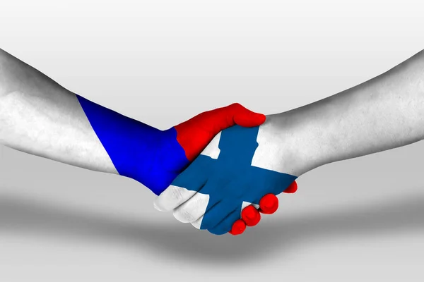 Handshake Finland Russia Flags Painted Hands Illustration Clipping Path — ストック写真