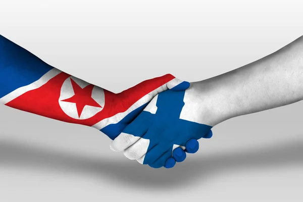 Handshake Finland North Korea Flags Painted Hands Illustration Clipping Path — Photo