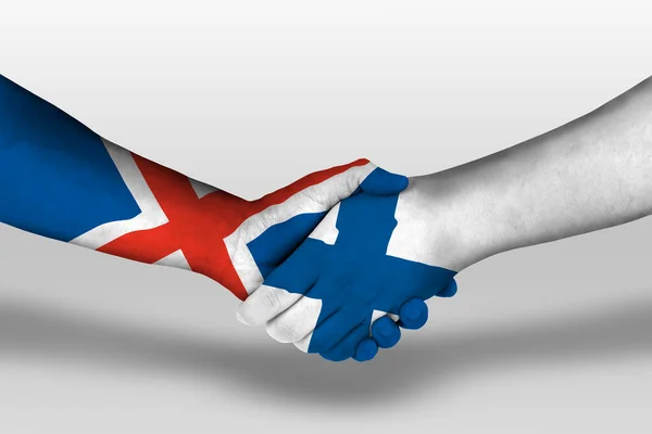 Handshake Finland Iceland Flags Painted Hands Illustration Clipping Path — Φωτογραφία Αρχείου