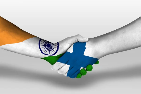 Handshake Finland India Flags Painted Hands Illustration Clipping Path — Fotografia de Stock