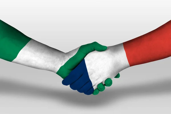 Handshake France Nigeria Flags Painted Hands Illustration Clipping Path — Zdjęcie stockowe