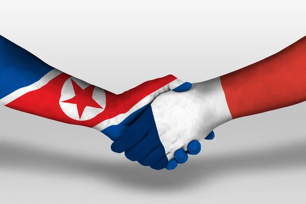 Handshake France North Korea Flags Painted Hands Illustration Clipping Path — Fotografia de Stock