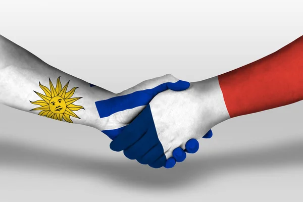 Handshake France Uruguay Flags Painted Hands Illustration Clipping Path — стоковое фото
